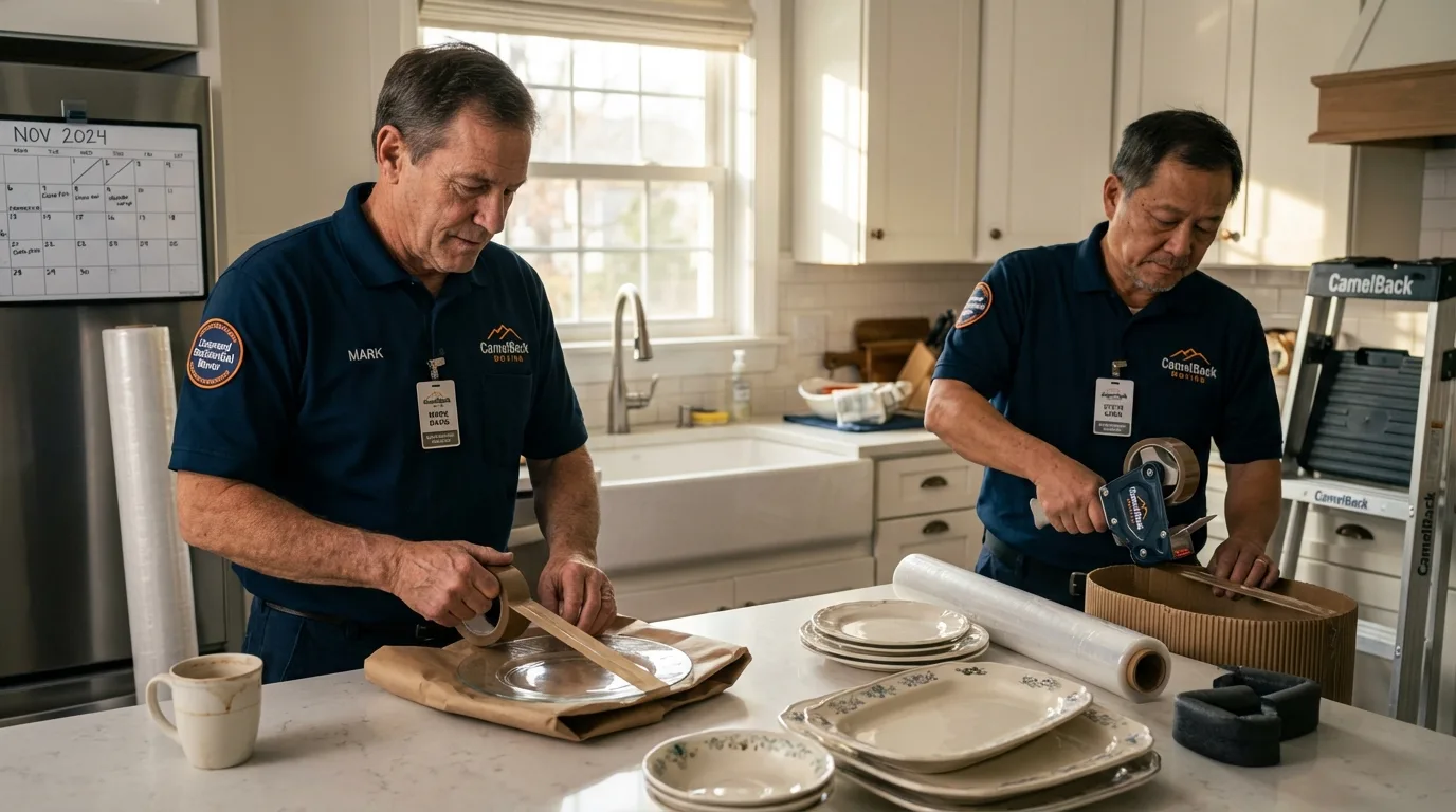 Professional crew packing kitchen dishware in Canyon, TX